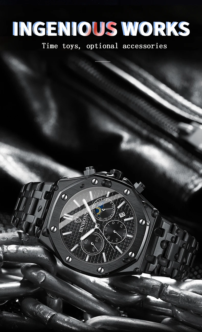 BINBOND Qualität Männer Uhr Luxus Hohe Mann Quarz Armbanduhr Wasserdicht Leucht Datum Edelstahl herren Uhren Casual Uhr – Detail 3