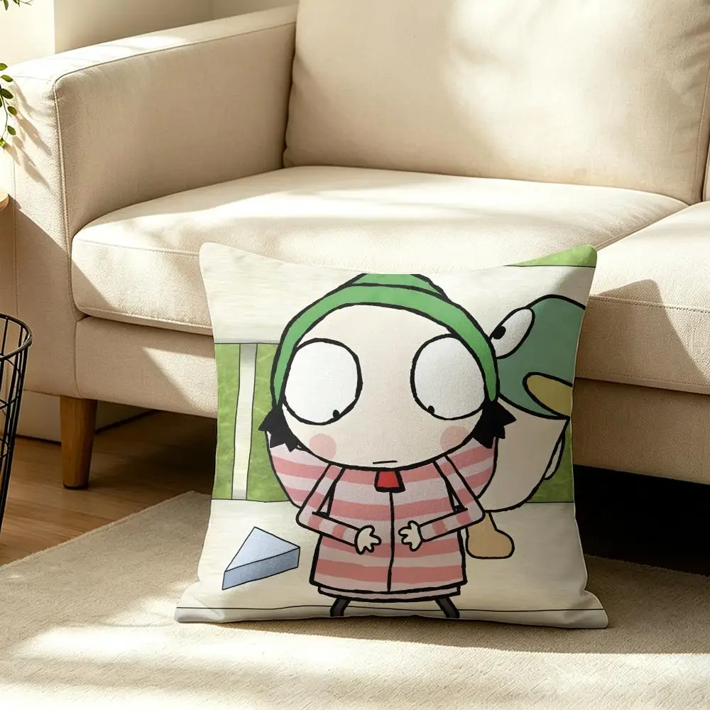 Cute Cartoon S-Sarahs And Duck Cushion Cover Wrinkle-Resistant Short Plush Pillow Case Breathable Machine-Washable