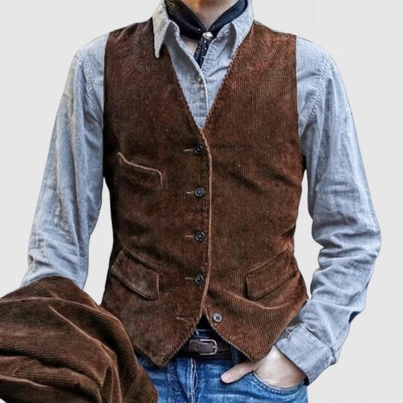 Men's Autumn Winter Workwear Suit Vest American Retro Corduroy Waistcoat Casual Amekaji British Style Outerwear
