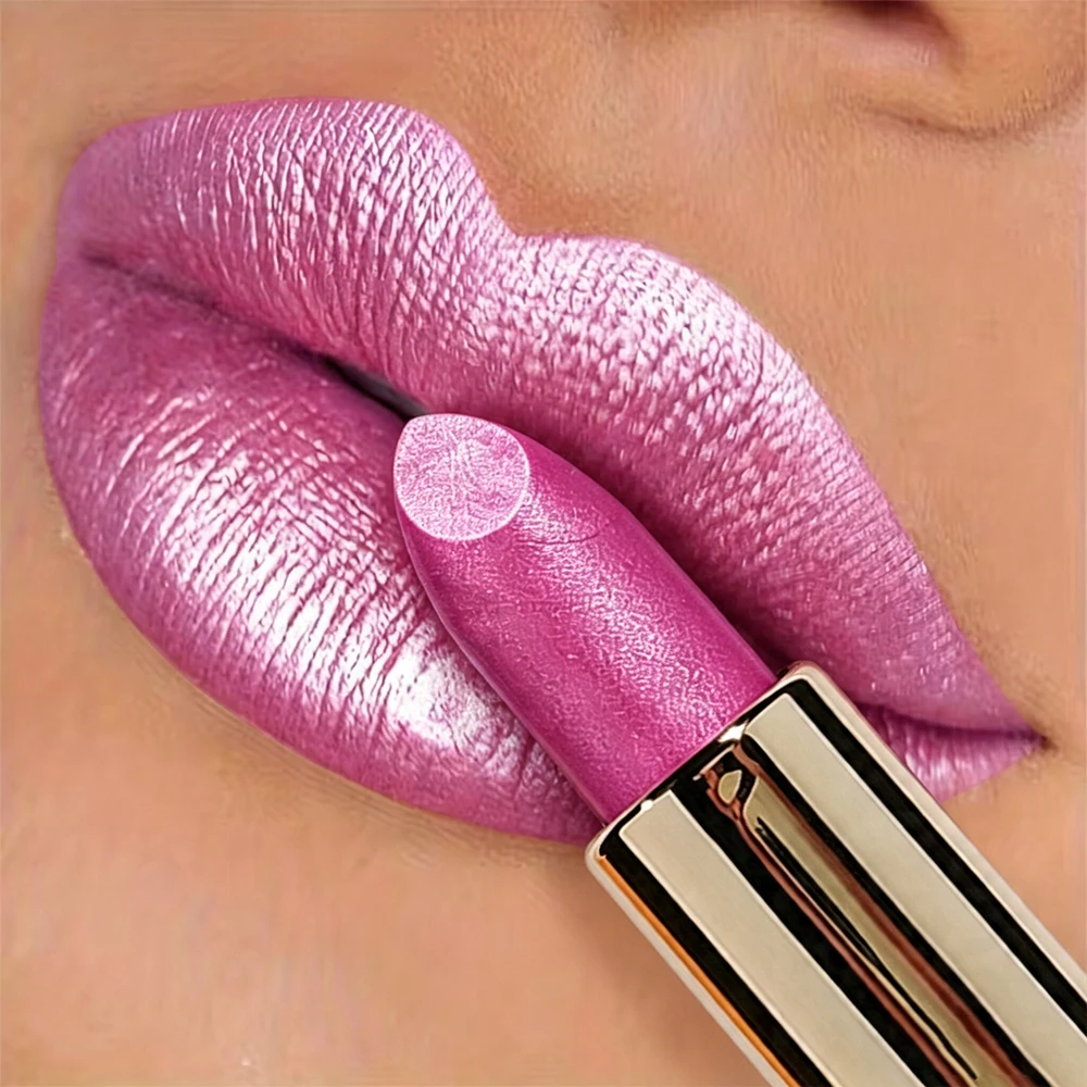 JUJU DREAM Metallic Shimmer Lipstick, Pink Purple Pearl Lip Color, Radiant Glossy Finish Makeup for Women
