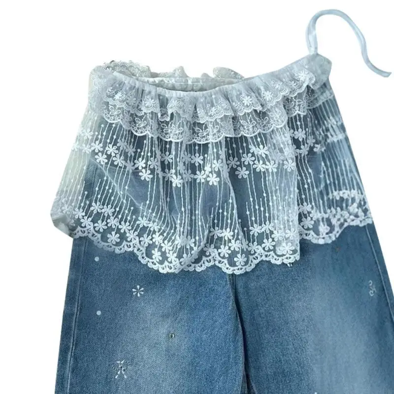 270D كشكش طبقات الدانتيل وهمية أعلى الاجتياح تنورة نصف طول تنورة صغيرة هملين قميص موسع للنساء الفتيات الهدايا