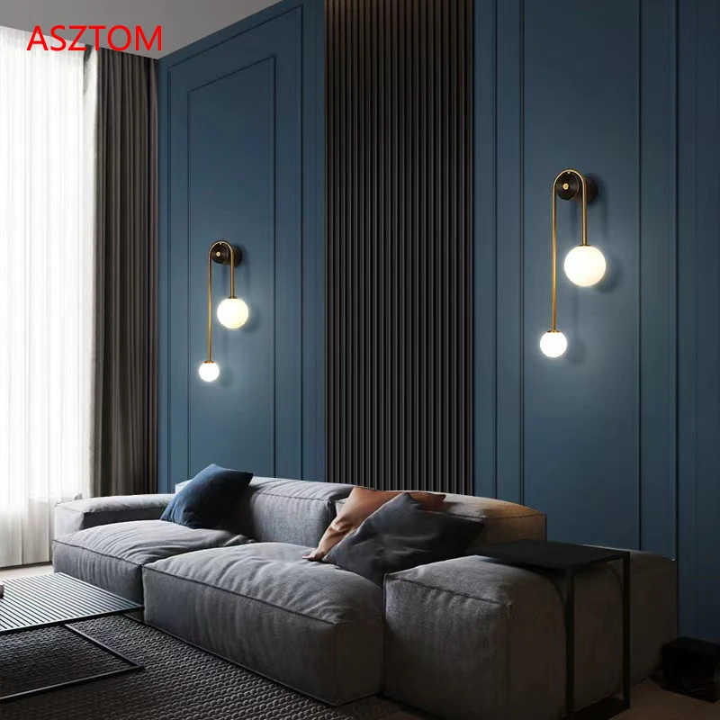 

Modern Gold wall lamps Bedroom living room Staircase Aisle Home Decor TV Background Wall Sconces glass ball Lighting Fixture