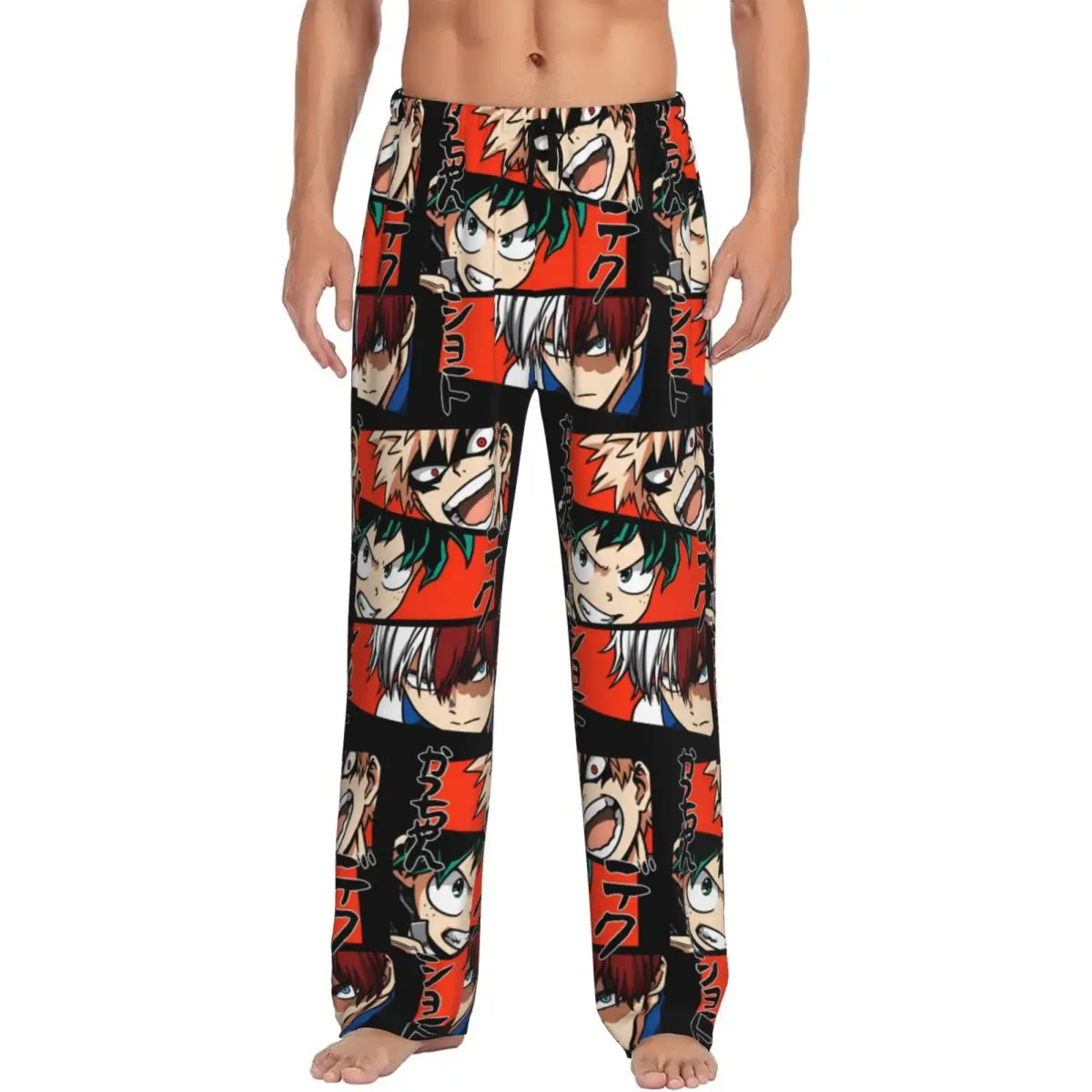 Pantalones de pijama estampados para hombre My H-Heros Academias Manga Katsuki Bakugo Midoriyas Izukus, ropa de dormir con bolsillos