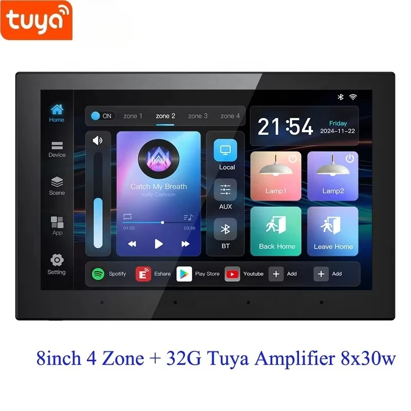 New 8 Inch Android 32G 4 Zone Wall Amplifier Airplay DLNA WiFi Keypad Touch High Performance Smart Home Amplifier 8*30w