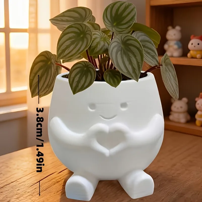 1 PCS Cute Lucky Heart Flower Pot, Succulent Plant Green Ivy Flower Pot, Suitable for Home, Office, Coffee Shop, Room Decoration - view 6