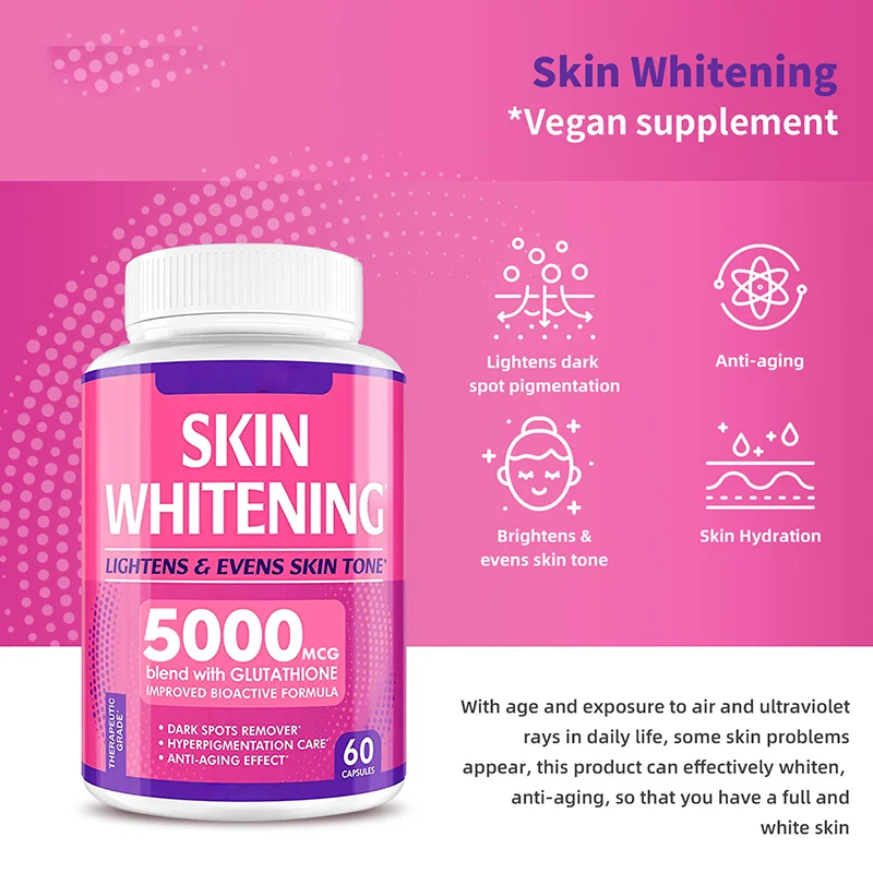 Skin Whitening Capsules Original 5000mcg Glutathione Dark Spots Remover Skin Brilliance Products For Men, Dark Skin, Dark People