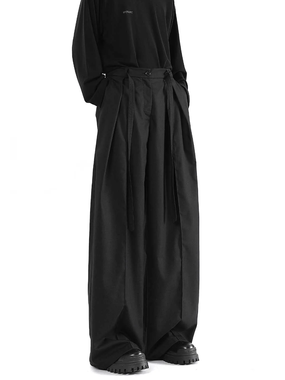 

American Design Waist Belt Men's Loose Casual Pants Autumn Trendy High-End Wide Leg Loose Fit Long Pants Youth Sle