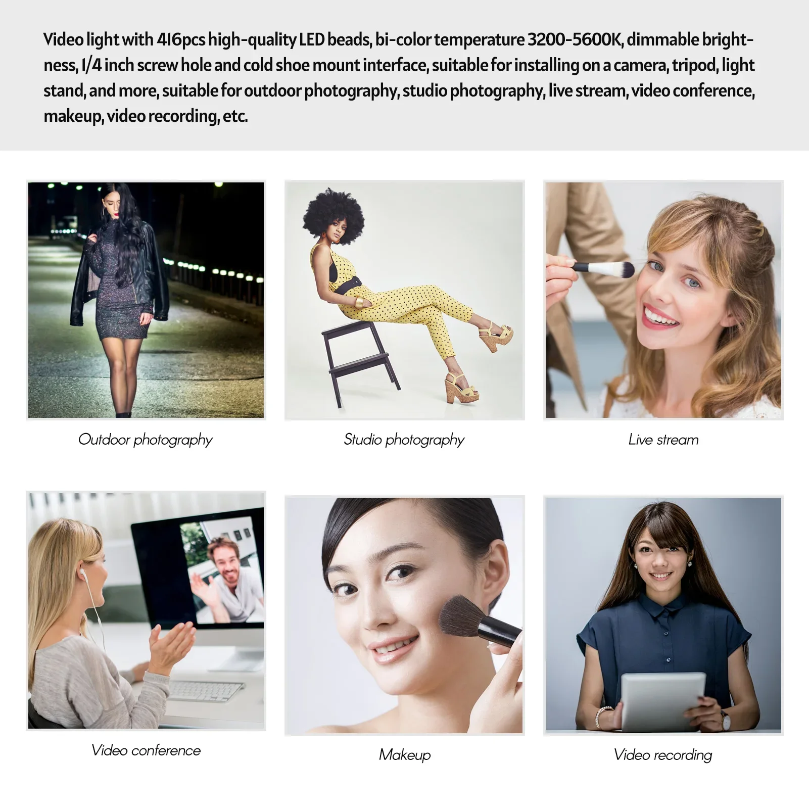 LED-68-416 Đèn LED Video Trên-Camera Chụp Ảnh Panel 68-416 Pcs Hạt Sáng 3200-5600K mờ Cho Phòng Thu Video Trực Tuyến