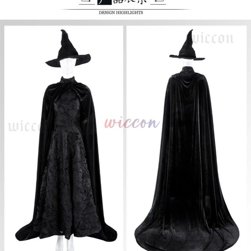 Filme malvado elphaba cosplay traje longo manto vestidos chapéu uniforme feminino meninas halloween role play festa roupas peruca