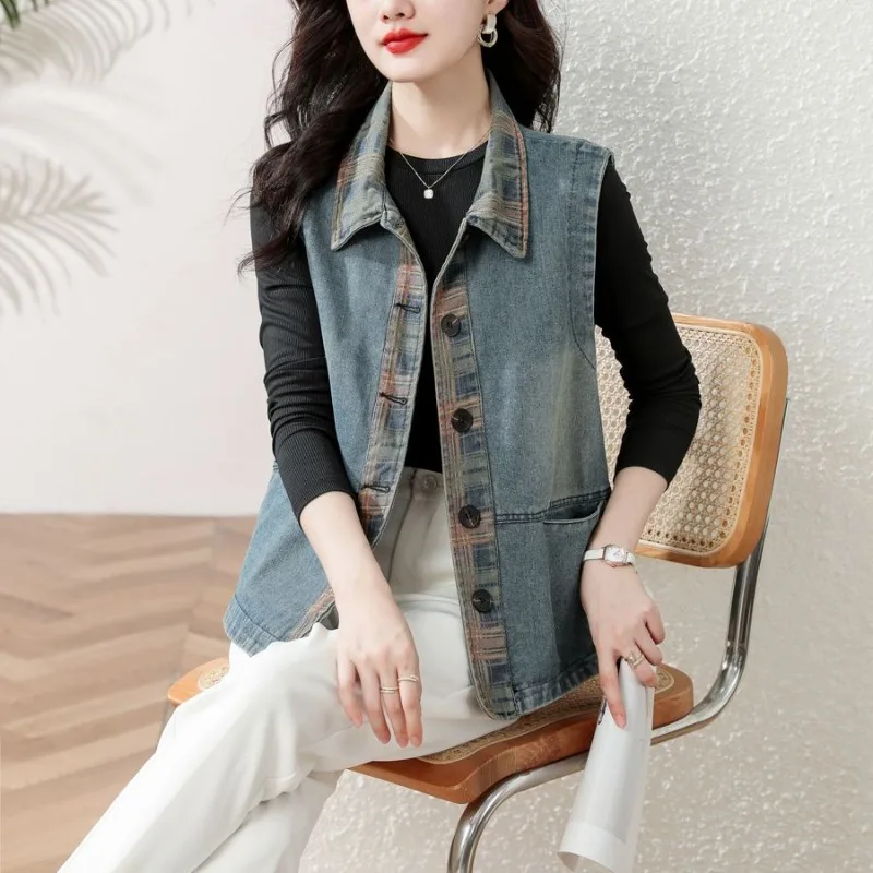 

Women's Stylish Denim Vest 2026 Summer Autumn Casual Outerwear Versatile Short Denim Unisex Fit