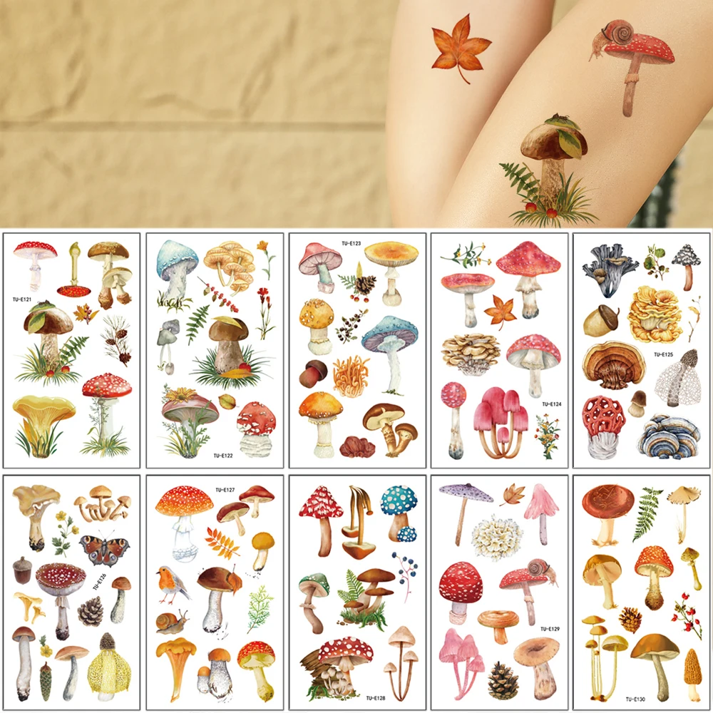 

Водостойкие грибы, поддельные татуировки, растения, татуировки, наклейки для женщин и мужчин, боди-арт, временные татуировки для рук, ног, одежды для тела