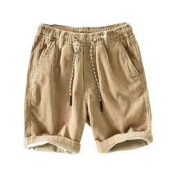 Men's Summer Instagram Corduroy Drawstring Shorts Fashion Strip Velvet Casual Capris Short Pants