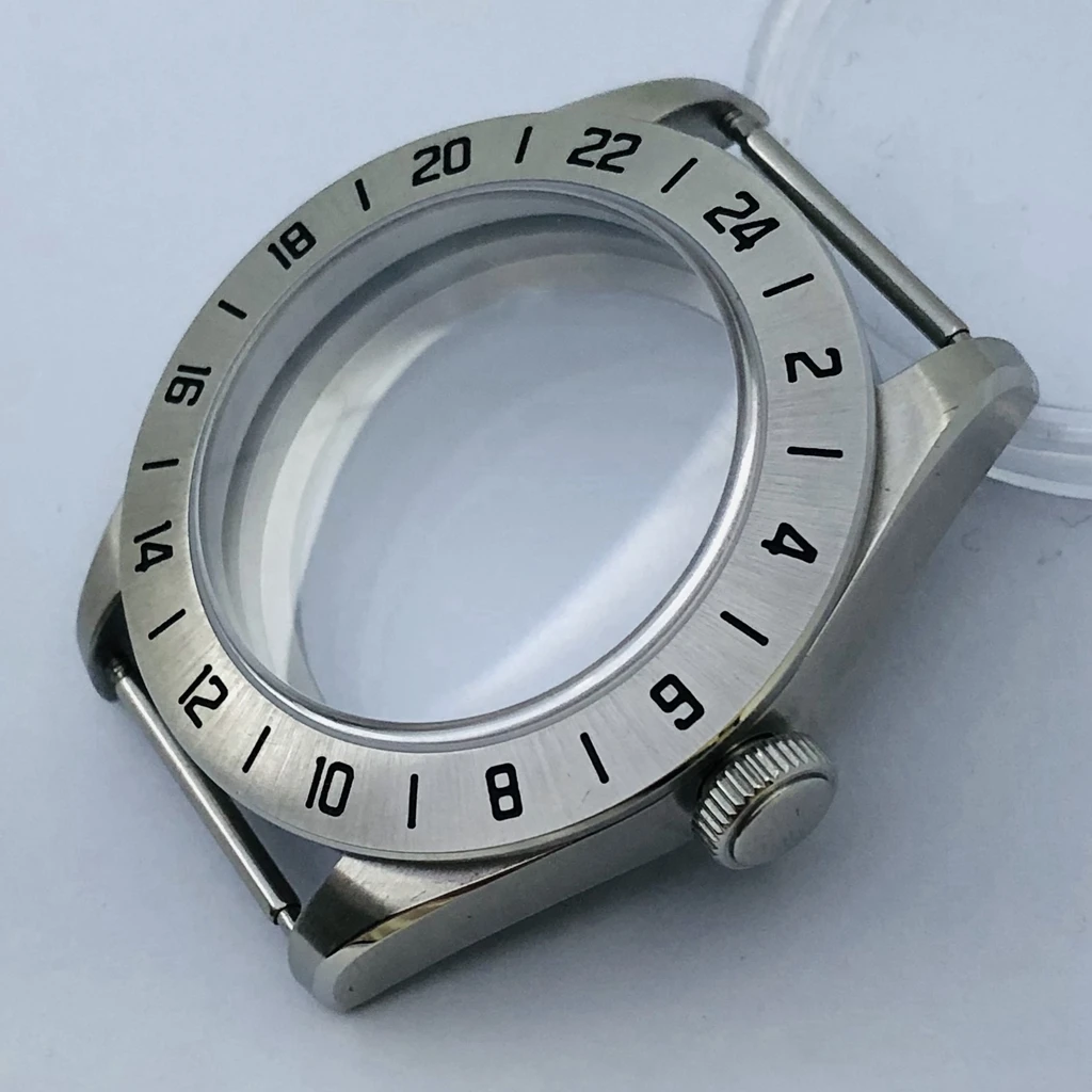 Miuksi 39mm silver sterile watch case domed sapphire glass fixed bezel fit NH35 NH36 NH34 ETA2824 PT5000 movement