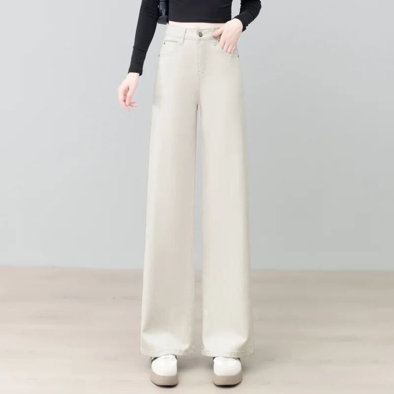 

Женские джинсовые широкие брюки, весенне-осенние новые свободные популярные брюки с высокой талией, утягивающие драпированные повседневные прямые брюки