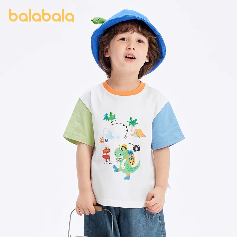 Balabala Children Clothing Baby Boys Short Sleeve T-shirt 2024 New Summer Outfit Children Top Cool and Moisture-Wicking