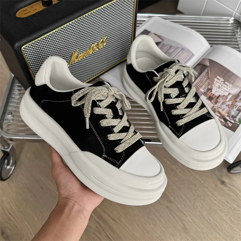 

Мужские повседневные туфли из коровьей замши большого размера, туфли на плоской подошве со шнуровкой, туфли на платформе, черные, коричневые дизайнерские кроссовки, уличная стильная обувь