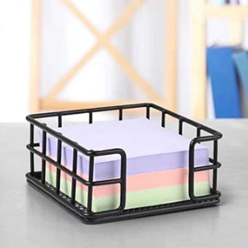 Sticky Note Holder, Metal Sticky Note Holder 3.6X 3.6X1.8 Square Black Sticky Note Dispenser Holder For Desk Office Dorm