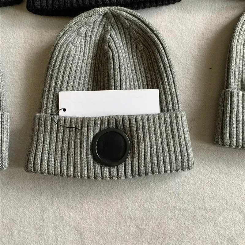 Casual Winter Outdoor Hat for Men Ribbed Knit Single Lens Cotton Adult CP Beanies Hip Hop Keep Warm Knitted Unisex Caps
