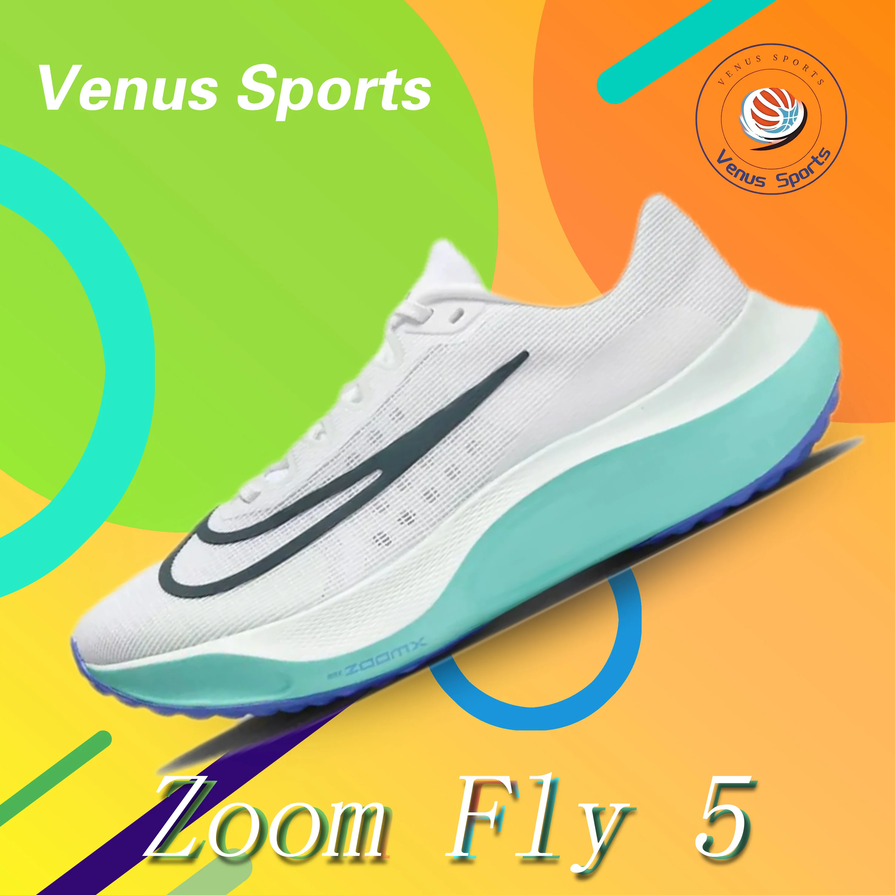 Nike White Blue Zoom Fly 5 sepatu olahraga kasual, sepatu tahan aus dan serba guna modis dan nyaman