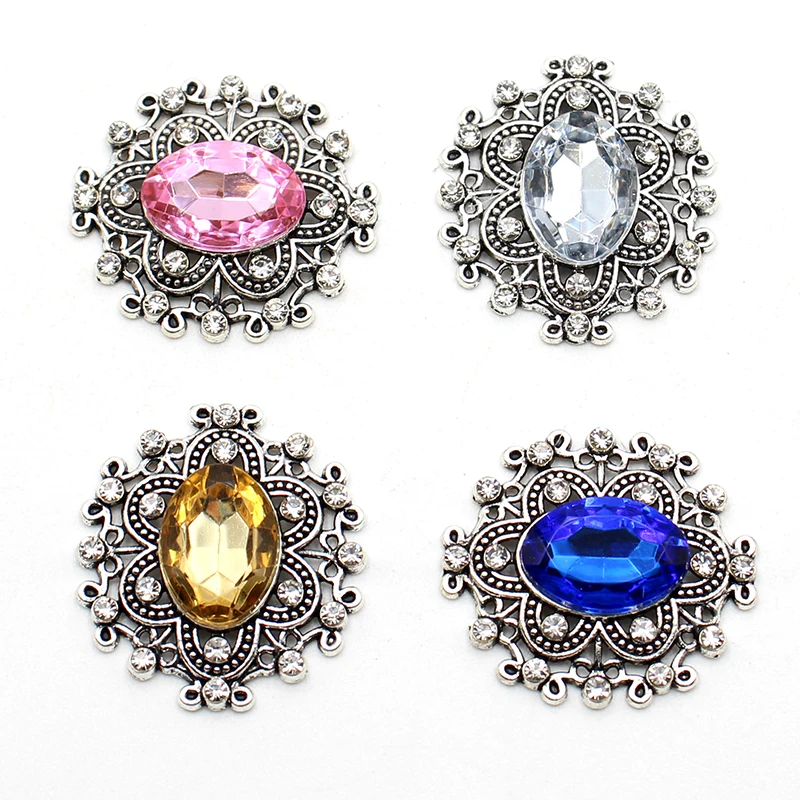 10 pieces/batch 27 * 25MM oval alloy diamond buttons hand sewn garment buttons DIY wedding exquisite gift box decoration