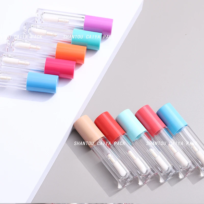 mixed colors plastic 5ml lipgloss lip oil packaging empty lip gloss tubes with big doe foot brush lipstick DIY bottle