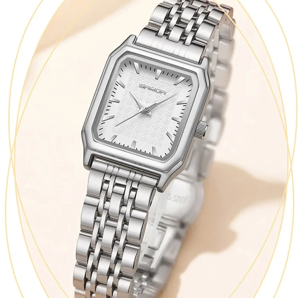 

Sanda Top Brand Trendy Elegant Design Rectangle Dial Water Resistant Quartz Movement Business Women Steel Analog Wrist Watch