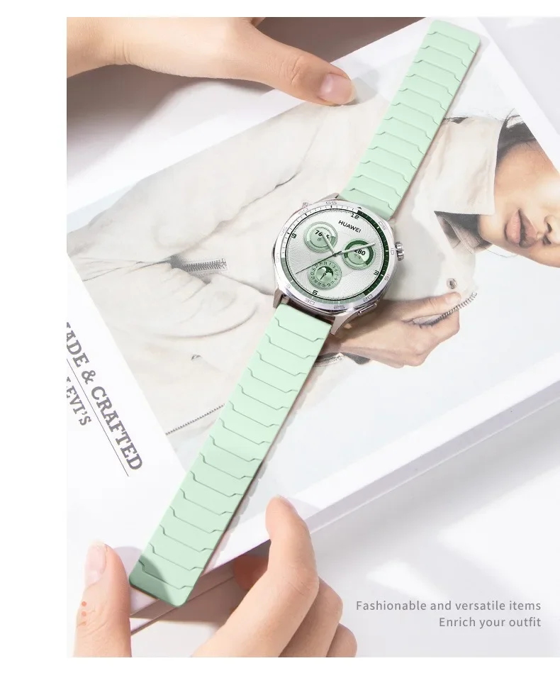 Магнитный силиконовый ремешок для Huawei Watch GT4/5/5 Pro 46 мм Samsung Galaxy Watch 7 6 5 Amazfit Balance 2 Браслет Garmin Active 6