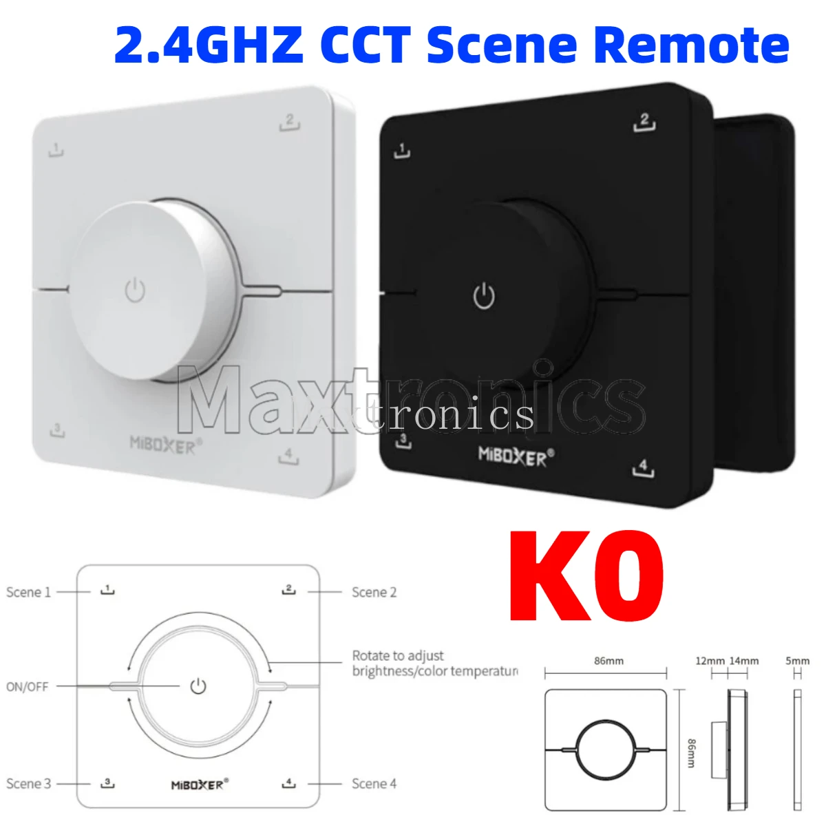 2.4GHZ Miboxer K0 86 Rotating Wheel CCT Scene Remote Adjust Color Temperature Brightness Dimmer Dual White LED Switch Controller