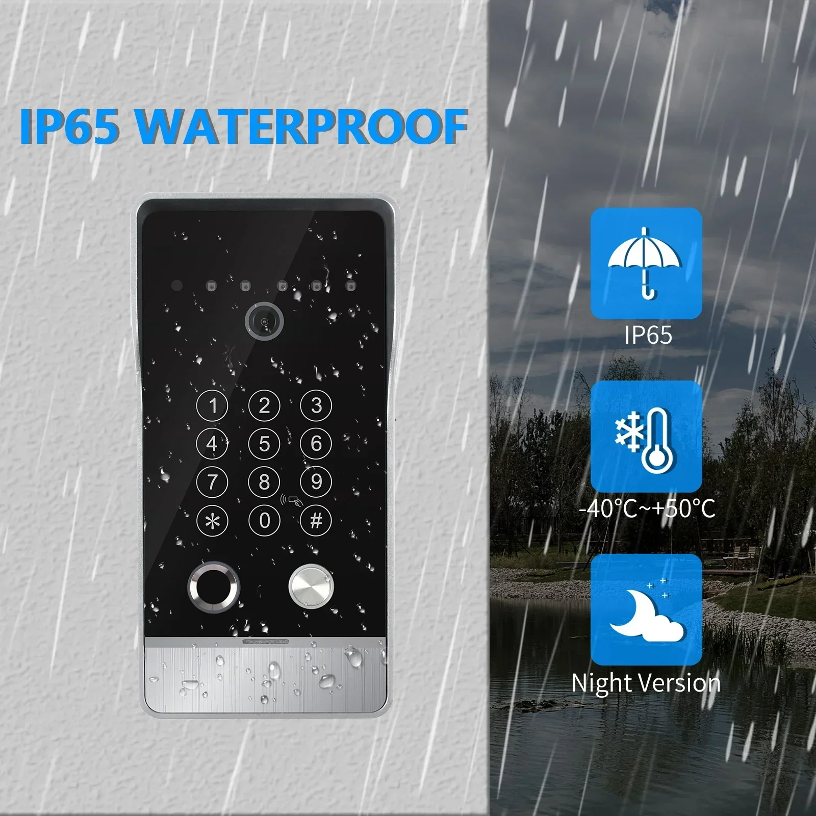 Tuya 7 بوصة فيديو إنترفون باب شاشة تعمل باللمس مع جرس باب سلكي 1080P 148 °   جهاز مراقبة بطاقة بصمة كلمة المرور APP