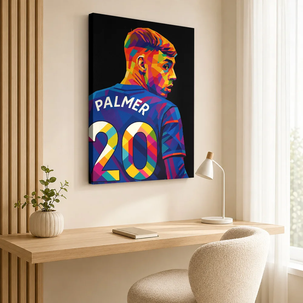 Cole Palmer Portrait Canvas Poster Personalized Photo Geometric Color Blocking Wall Art For Clubhouse, Football Supporter Gift