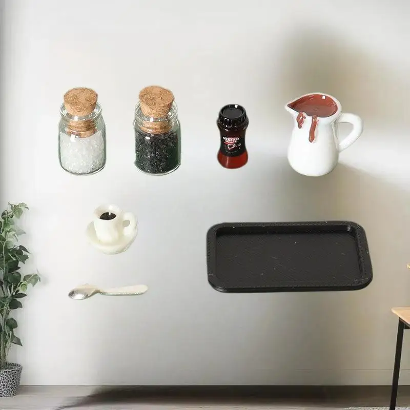 Miniatuur handgemaakt 7-delig poppenhuis koffiekopje model met decoratieve lade plaat accessoires voor desktop scène simulatie