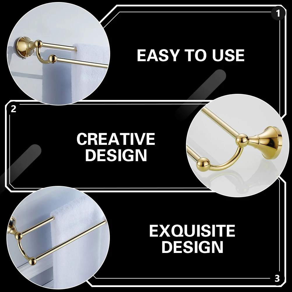 

1pc Double Bar Rack Brass Scratch Resistant Corrosion Bathroom Kitchen Laundry Storage Brass Towel Rack Holder Wall Mounted