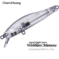 Chan’sHuang 20PCS Unpainted Blanks Bait 70mm 4.7g Wobblers Minnow Floating Rattles Special Weight Inside DIY Fishing Lures