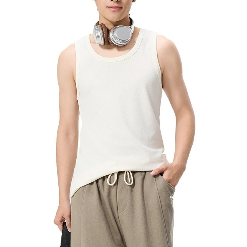 Vest Men's Summer Gift Box Elastic Threaded Sleeveless T-shirt White Heavy Sweat-absorbing Breathable Vest