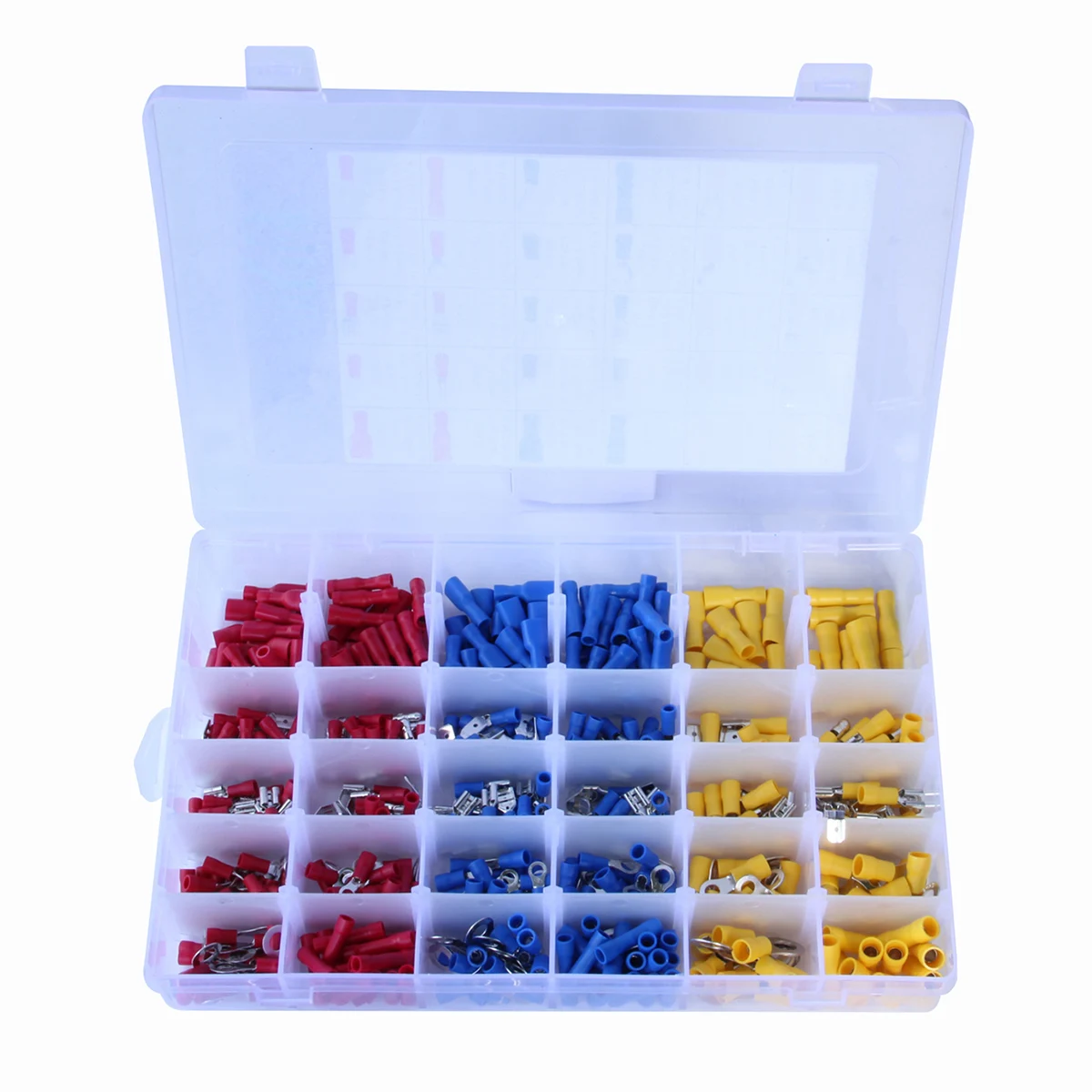 

480Pcs Premium Copper Wire Terminals Assorted Kit Red Yellow Automotive Home Use Transparent Box