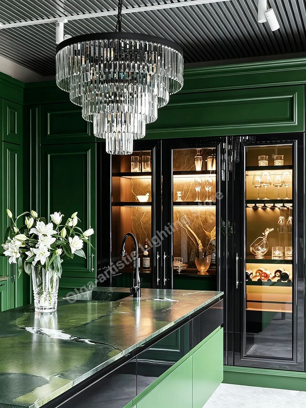 Vintage Black Crystal Ceiling Chandelier Luxury Home Deco Living Room Hanglamp Dining Room Elegant Match Light Fixture