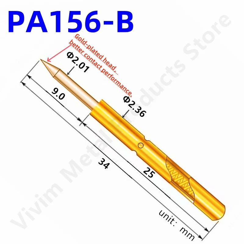 20/100PCS PA156-B Spring Test Probe PA156-B1 Test Pin P156-B PogoPin Dia 2.36mm Length 34mm Sharp Tip Head Dia2.01mm P156-B1