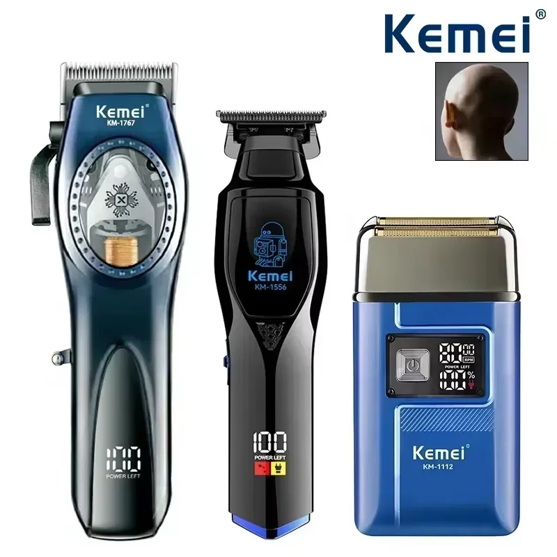 Kemei Trimmer KM-1767 KM-1556 Rechargeable Electric Hair Clipper Set LCD Shaver KM-1112 Dry and Wet Shaving Machine Cordless Kit
