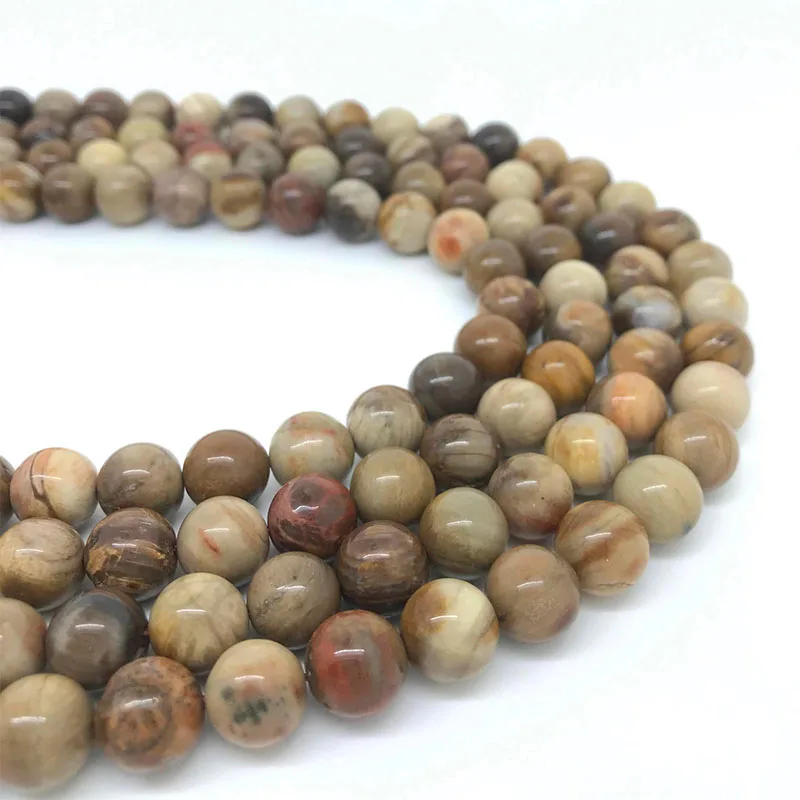 6-14mm Natural Stone Smooth Wood Stone Jasper Beads Round Loose Khaki Beads DIY Necklace Bracelet Accessories Energy Purify