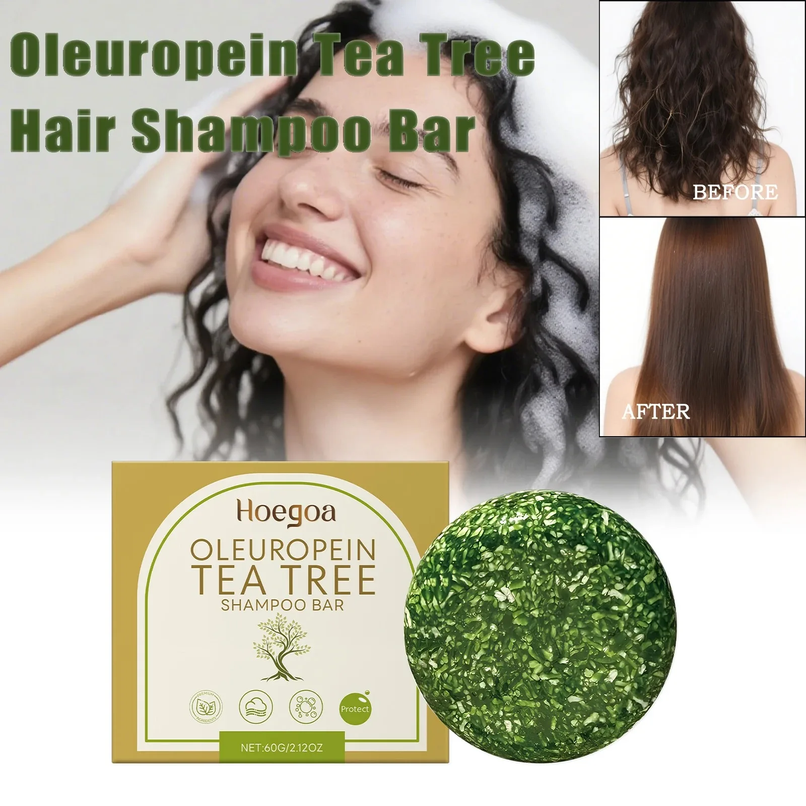 Herbal Dandruff Removal Shampoo Bar with Mild Tea Tree Oil Essence - Oil Control Scalp Cleansing Damaged Hair Repairing HairCare