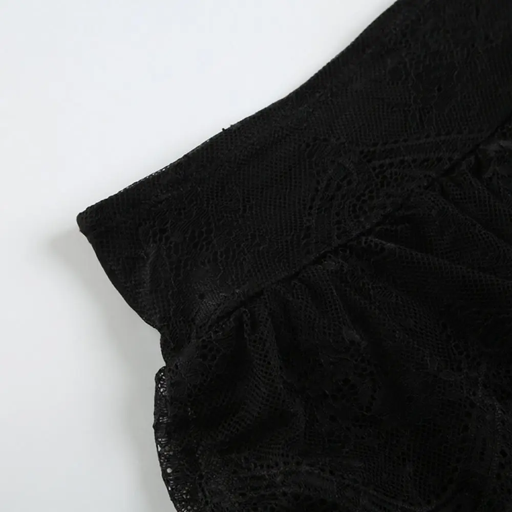 Embroidered Flower Lace Mini Skirt Y2K Streetwear Harajuku Ruched Skirts See Through Double Layer Pleated Skirts
