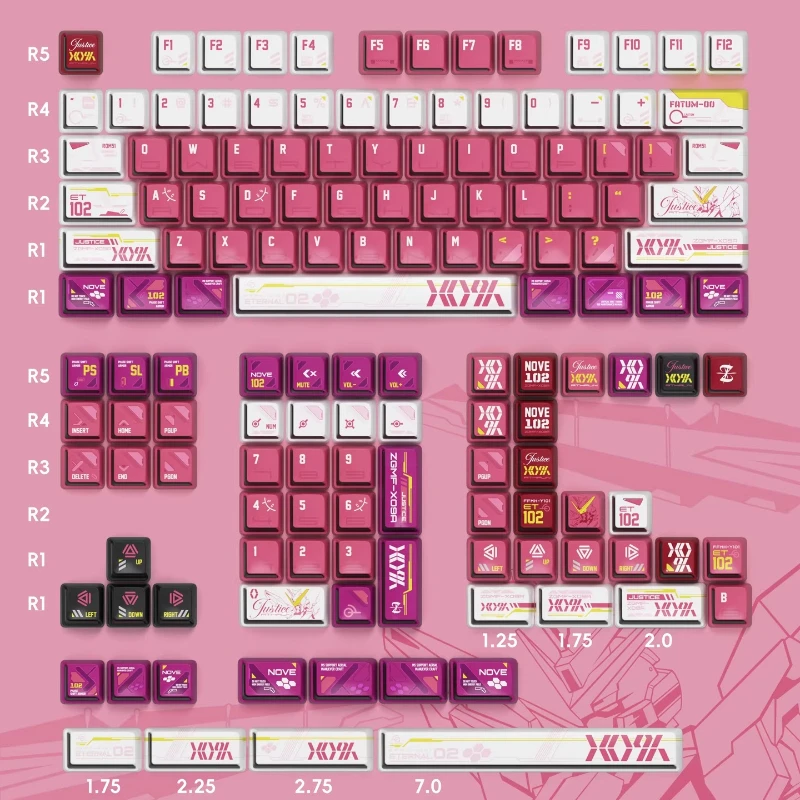 

Набор кастомных PBT-кейкапов в розово-белой тематике с сублимационной печатью, профиль Nuclear Power, для механических клавиатур