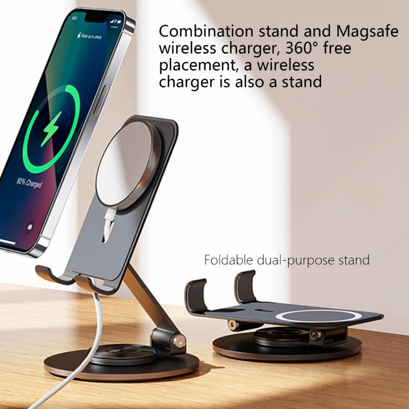 

Mobile Phone Stand Charging Dock 360 Degree Rotating Phone Magnetic Charging Holder Foldable Stand F19E