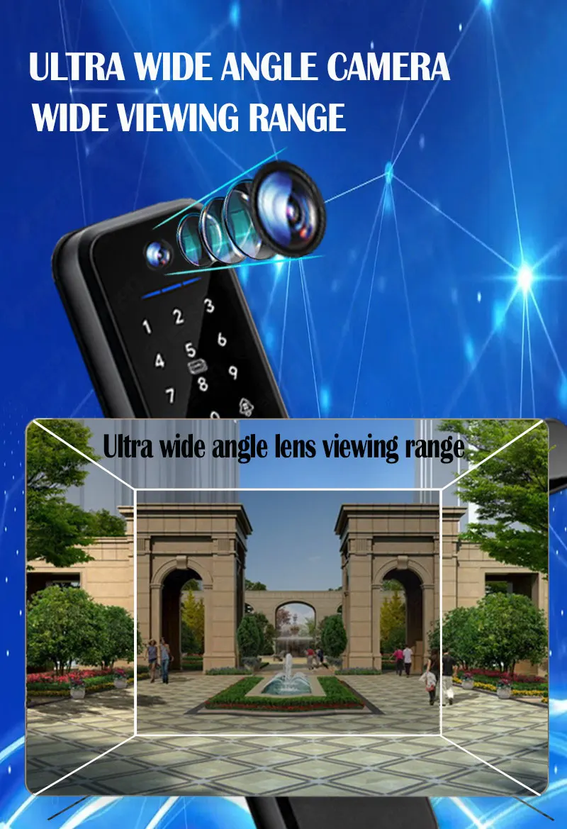 Tuya Wifi Digital Electronic intelligence Door Lock With Biometric Camera Fingerprint  Smart Door Lock Card Password Key Unlock