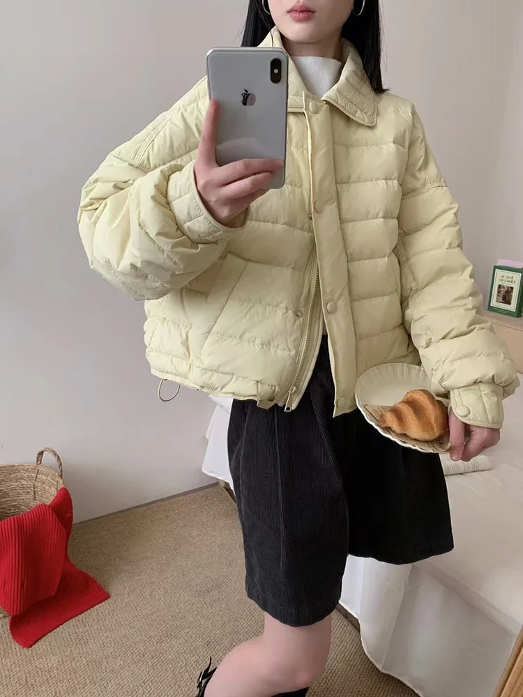 Korean version 2025 winter loose fit slimming versatile lapel down jacket women's short warm white duck down jacket