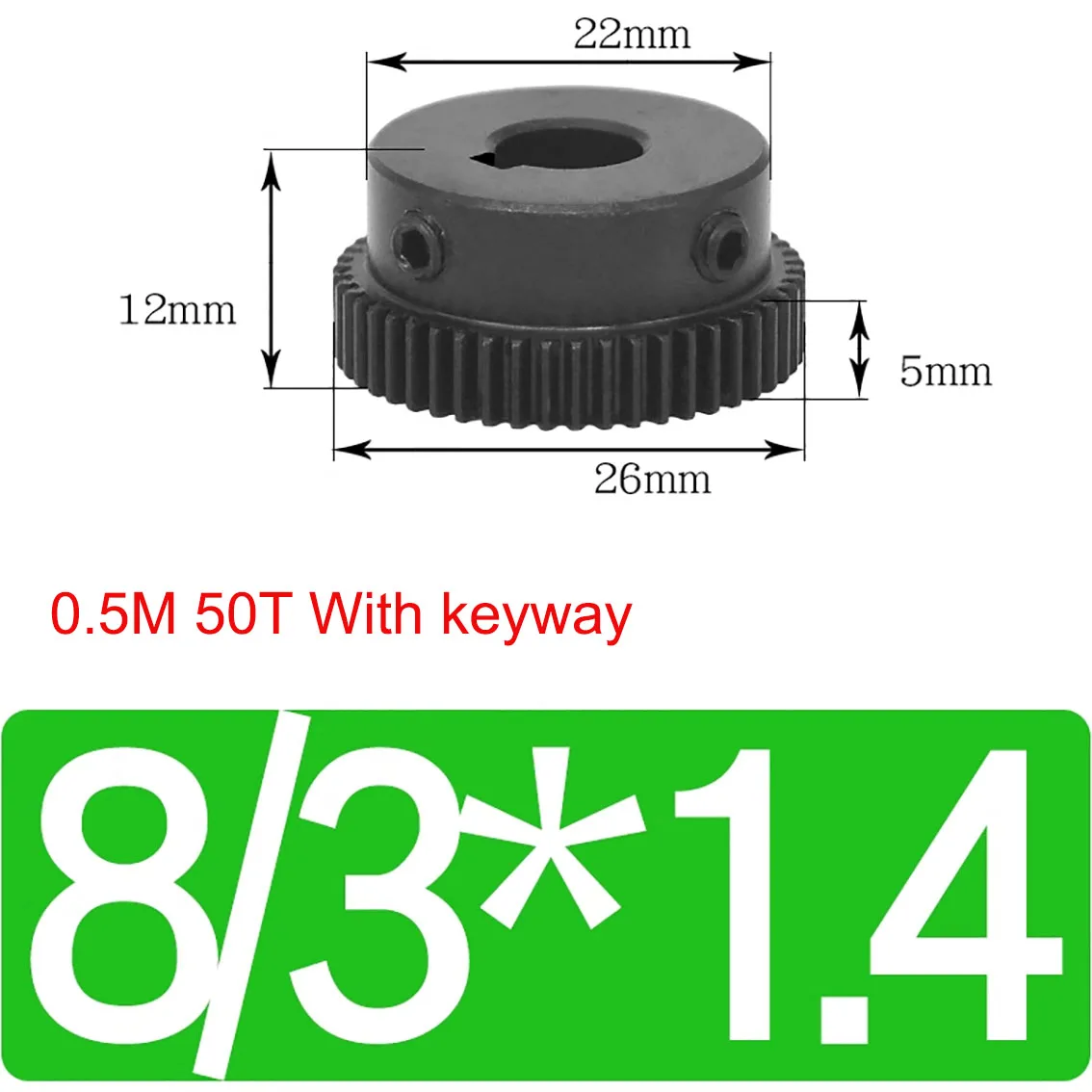 

1Pcs 0.5M-50T With Keyway Bore 8/10/12mm 0.5 Module Spur Gear Motor Gear 45# Steel Blackening Mechanical Transmission Gear