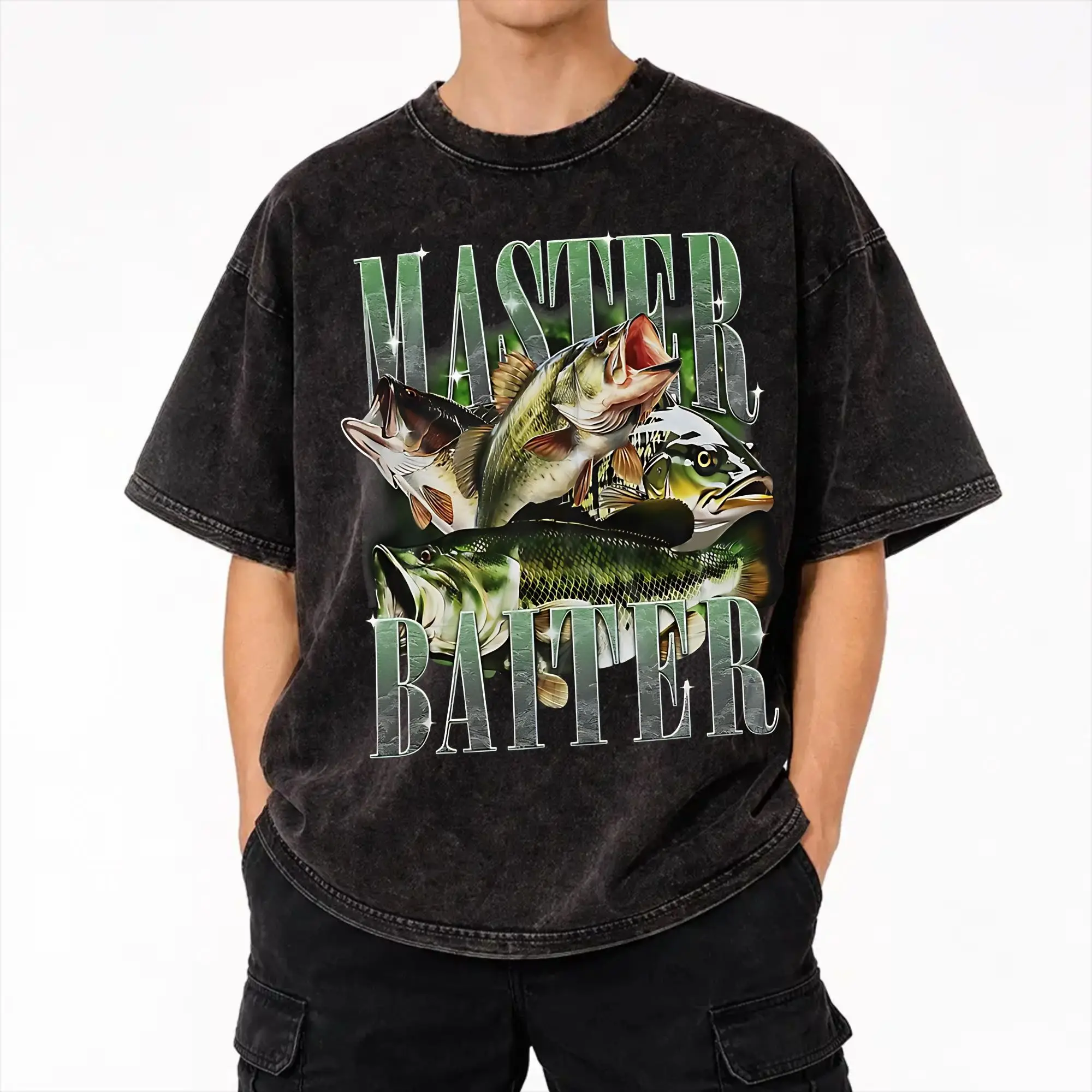 Harajuku Washed Shirts Master Baiter Funny Fishing  Merch Vintage T-Shirts Oversize  Streetwear Short Sleeve Summer Tees