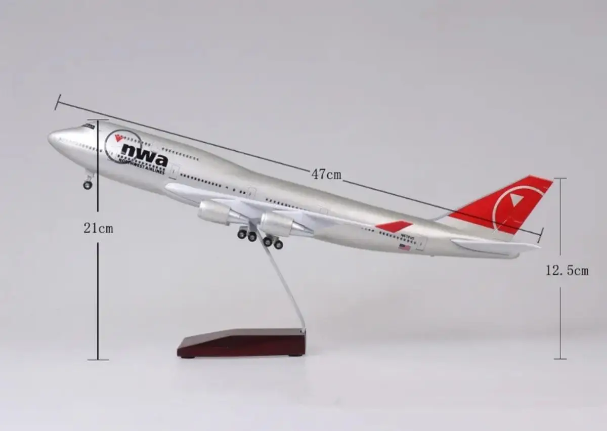 

47cm American Northwest Airlines 747 Plane Model With Landing Gear Lights 1:150 Scale Resin Diecast Toy Airplanes Collected Gift