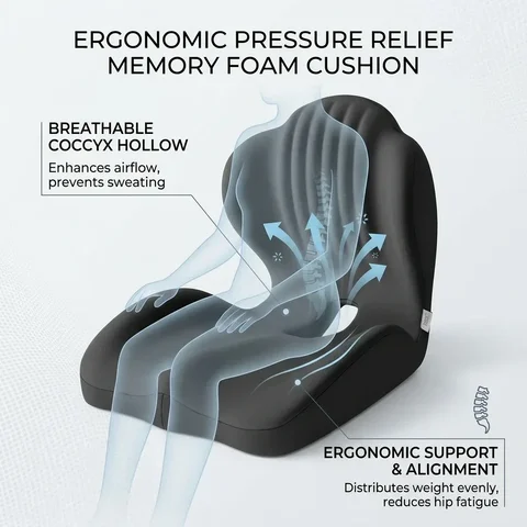 Memory Foam Coccyx Seat Cushion, Ergonomic Seat Pad for Sciatica Pain…