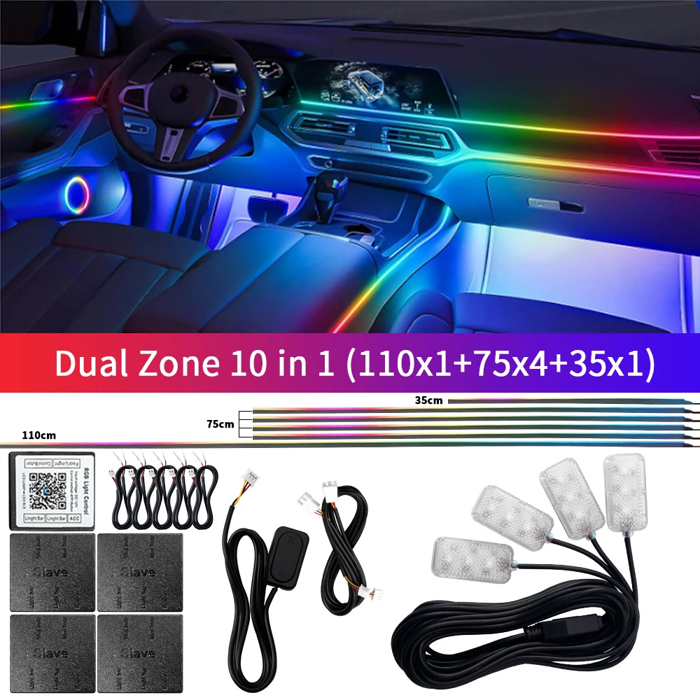6/10/14/18/22 in 1 Led Car Ambient Lights RGB 213 64 Color Acrylic Strips Symphony Streamer Interior Rainbow Atmosphere Lamp Kit image 3